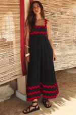 Flowers Print Wavy Pattern Suspender Long Dress For Women Fashion A-Line Beach Dresses Womens Clothing - Image 9