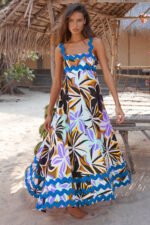 Flowers Print Wavy Pattern Suspender Long Dress For Women Fashion A-Line Beach Dresses Womens Clothing - Image 5
