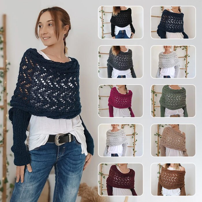 Autumn And Winter Warm Knitted Shawl Women's Hollowed-out Double Sleeve Shawl Collar Fashion Natural For Home And Party - Image 1