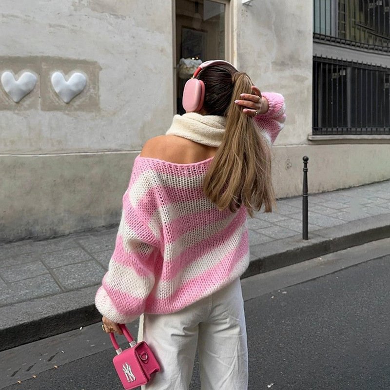 092f479e-175f-4b3a-8d67-f97d8f1a7297.jpg Loose Striped Pullover Sweater Fashion Versatile Long-sleeved Knitted Tops For Women Clothing - Image 2