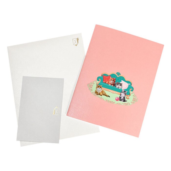 Creative Animal Greeting Card Cat 3D Handmade Gift On Sofa - Image 3