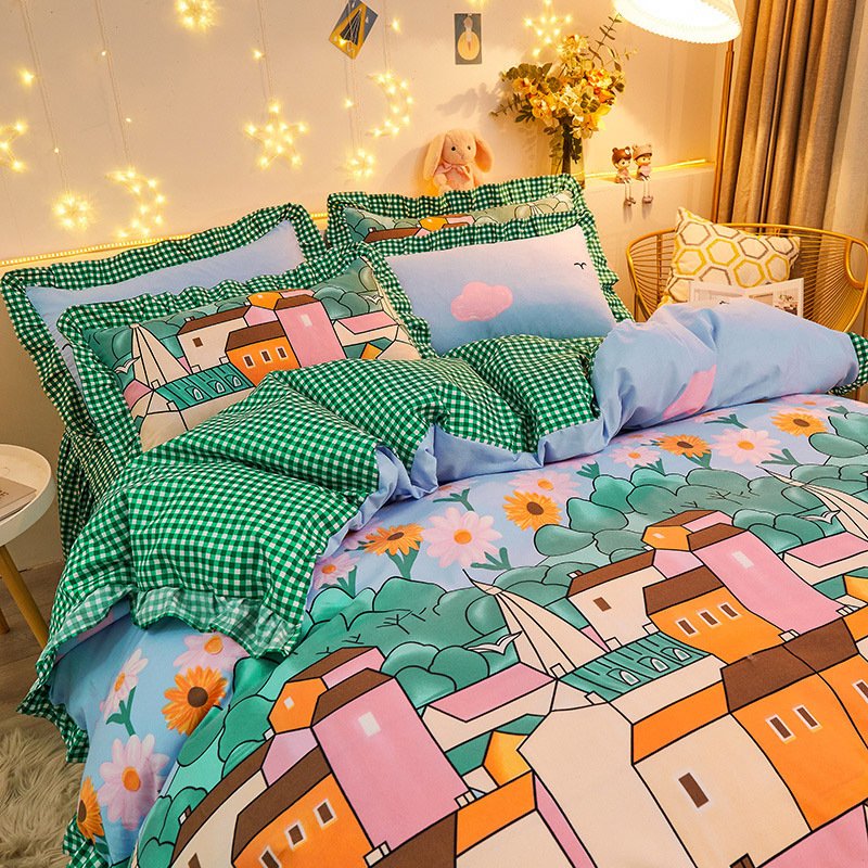 0ac6b042-48be-4cc2-89a1-e7b5b94ef71b.jpg Cotton Floral Duvet Cover Bed Sheet Bed Skirt Three Or Four Piece Suit - Image 6