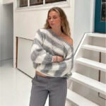 Loose Striped Pullover Sweater Fashion Versatile Long-sleeved Knitted Tops For Women Clothing - Image 3