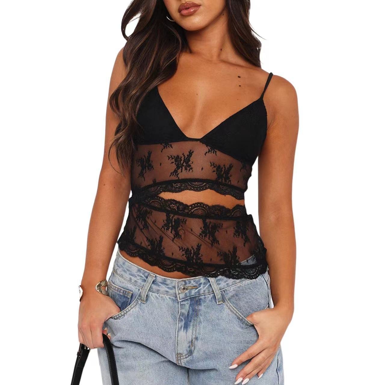 0cd2b433-3670-4352-b291-05941e40a55e.jpg Lace Stitched Backless Small Sling Women V Neck Tank Top Underwear Vest Candy Color Bralette Clothes - Image 3