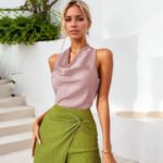 Women Solid Color Swing Collar Sleeveless Vest Trendy Elegant Shirt With Halter Neckline Backless Short Sleeve Tops Tshirts - Image 6