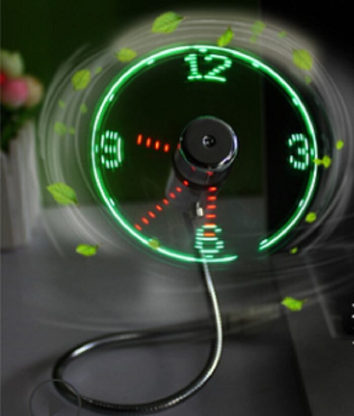 USB Fan Adjustable Mini Flexible Fan LED Light Time Clock Desktop Cool Gadget Time Display - Image 3