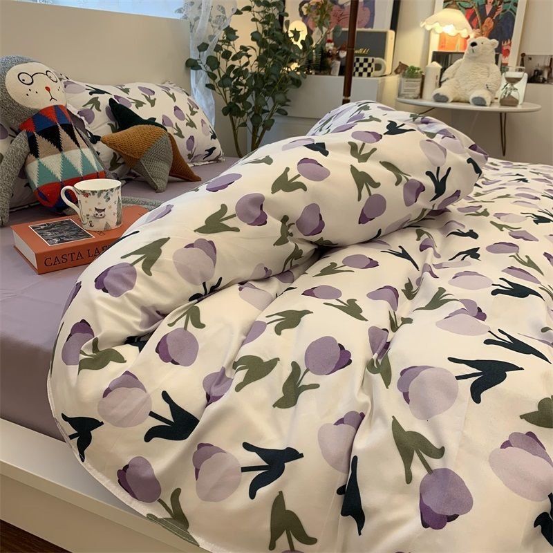 0fbb12e8-c0b0-4180-b9dc-a77a3b6cca6b.jpg Double-piece Foggy Gray Quilt Cover Four-piece Bedding Sheet Dormitory Bed Three-piece Set - Image 7