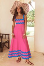 Flowers Print Wavy Pattern Suspender Long Dress For Women Fashion A-Line Beach Dresses Womens Clothing - Image 8