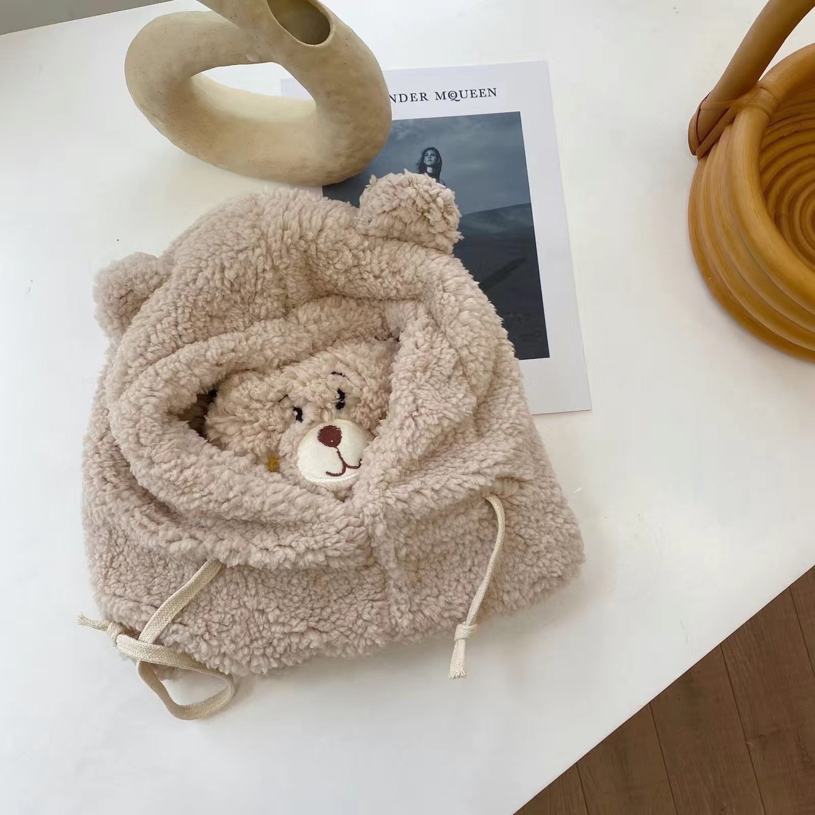 1210173839112.jpg Cute Bear Plush Hat Winter Warm Thickened Scarf With Mask Anf Drawstring Design - Image 8