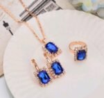 Europe And The United States Personalized Water Drop Color Diamond Necklace, Earrings, Rings Set, Shiny High-end Bridal Jewelry Wholesale - Image 9