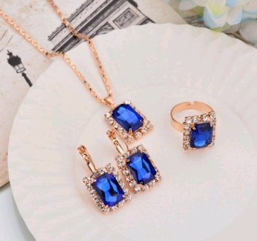 1338663312677.jpg Europe And The United States Personalized Water Drop Color Diamond Necklace, Earrings, Rings Set, Shiny High-end Bridal Jewelry Wholesale - Image 9