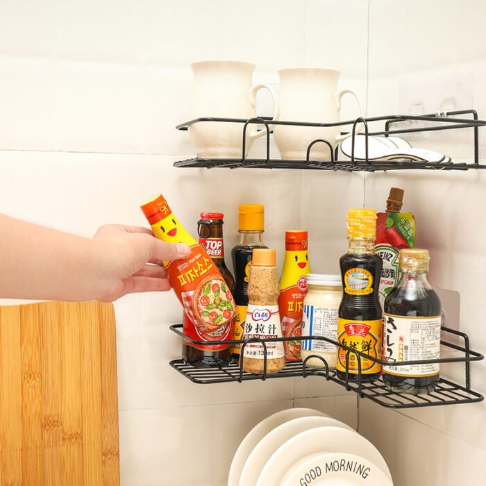 Bathroom Shelf Corner Frame Shower Wrought Iron Kitchen Accessories Storage Rack Holder Bathroom Shelves Bathroom Equipment - Image 3