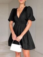 European And American Elegant Dress Sweet Waist Trimming Dress V-Neck Lantern Sleeve Dress Women's Summer Sun Dresses Evening Dress - Image 9