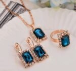 Europe And The United States Personalized Water Drop Color Diamond Necklace, Earrings, Rings Set, Shiny High-end Bridal Jewelry Wholesale - Image 10