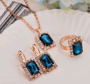 1502613076700.jpg Europe And The United States Personalized Water Drop Color Diamond Necklace, Earrings, Rings Set, Shiny High-end Bridal Jewelry Wholesale - Image 10
