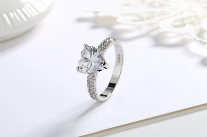 Heart-shaped Zircon Ring White Gold-plated Heart-shaped Diamond Ring - Image 6