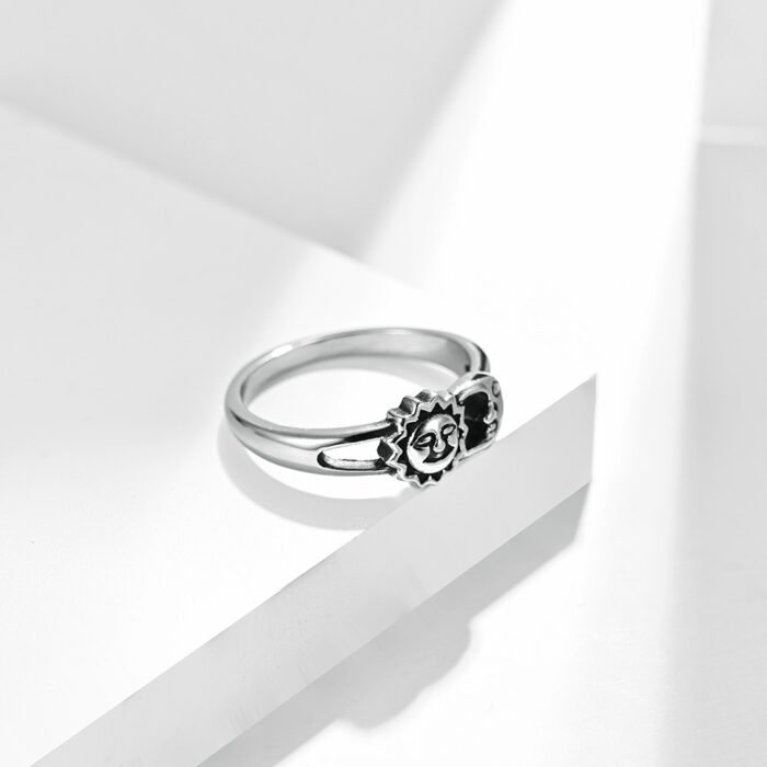 Unisex Men Women Rings Moon Sun Design Stainless Steel Rose Gold Silver Color Large US size 5 6 7 8 9 10 11 12 - Image 4