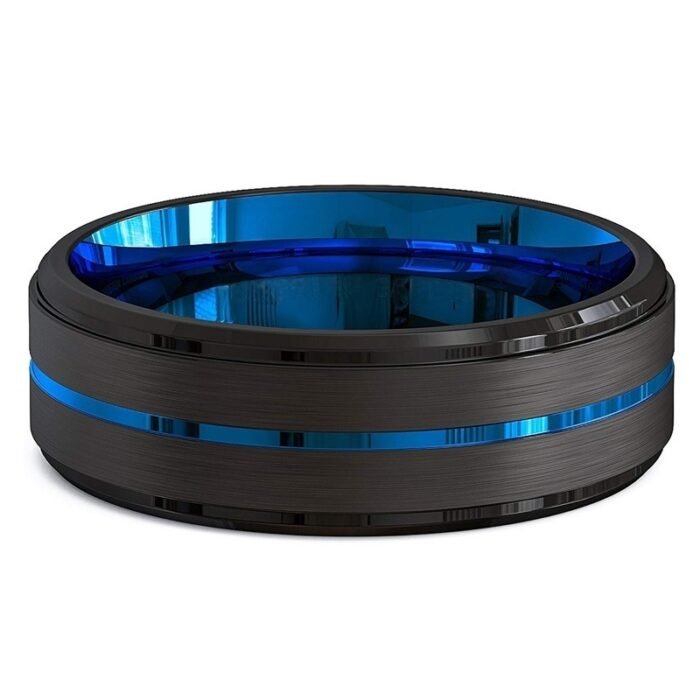 Two-Tone Men'S Jewelry 8Mm Wide Slotted Blue And Black Tungsten Steel Ring Jewelry - Image 5