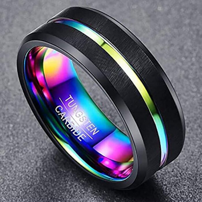 Two-Tone Men'S Jewelry 8Mm Wide Slotted Blue And Black Tungsten Steel Ring Jewelry - Image 6