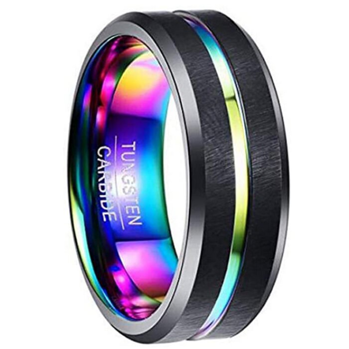 Two-Tone Men'S Jewelry 8Mm Wide Slotted Blue And Black Tungsten Steel Ring Jewelry - Image 7