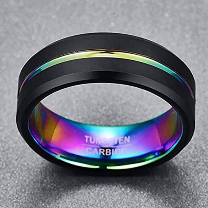 Two-Tone Men'S Jewelry 8Mm Wide Slotted Blue And Black Tungsten Steel Ring Jewelry - Image 9