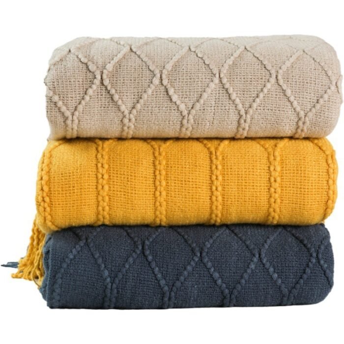 Pure Color Coral Fleece Knitted Sofa Blanket - Image 2