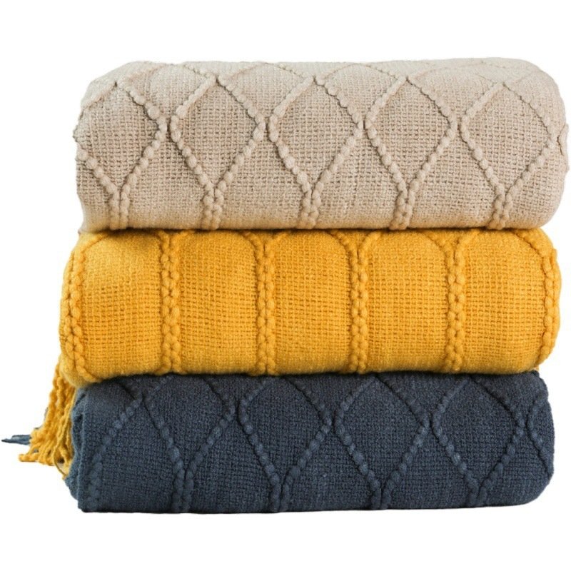1621847662683.jpg Pure Color Coral Fleece Knitted Sofa Blanket - Image 2