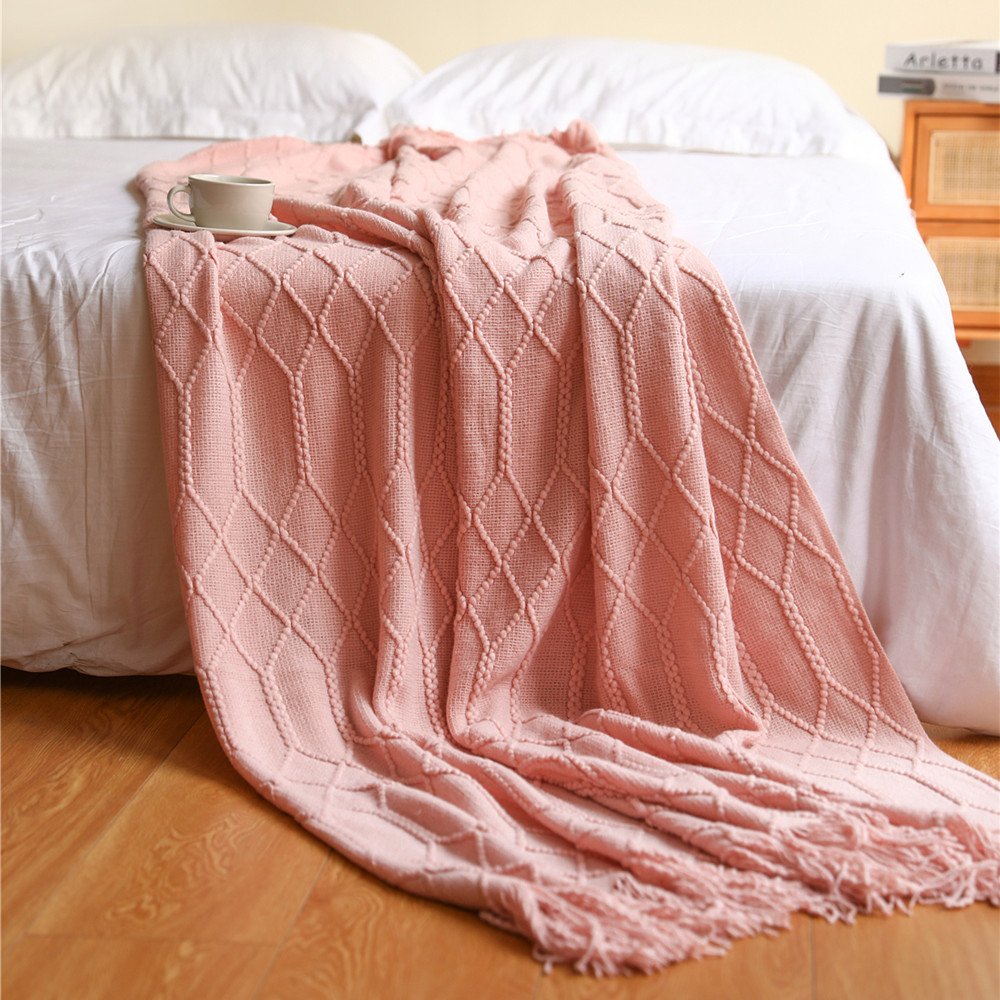 1621847662685.jpg Pure Color Coral Fleece Knitted Sofa Blanket - Image 4