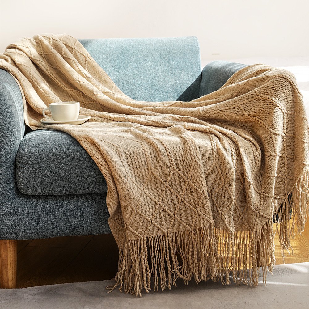 1621847662690.jpg Pure Color Coral Fleece Knitted Sofa Blanket - Image 6