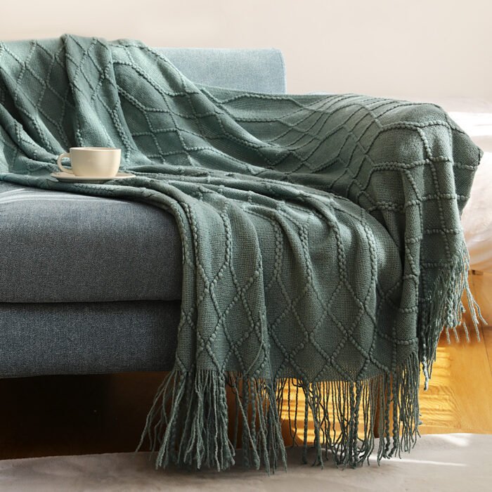Pure Color Coral Fleece Knitted Sofa Blanket - Image 3