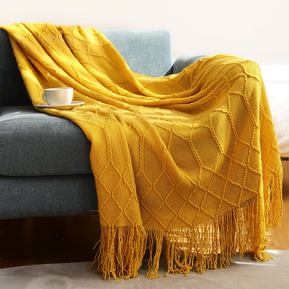 1621847662978.jpg Pure Color Coral Fleece Knitted Sofa Blanket - Image 1