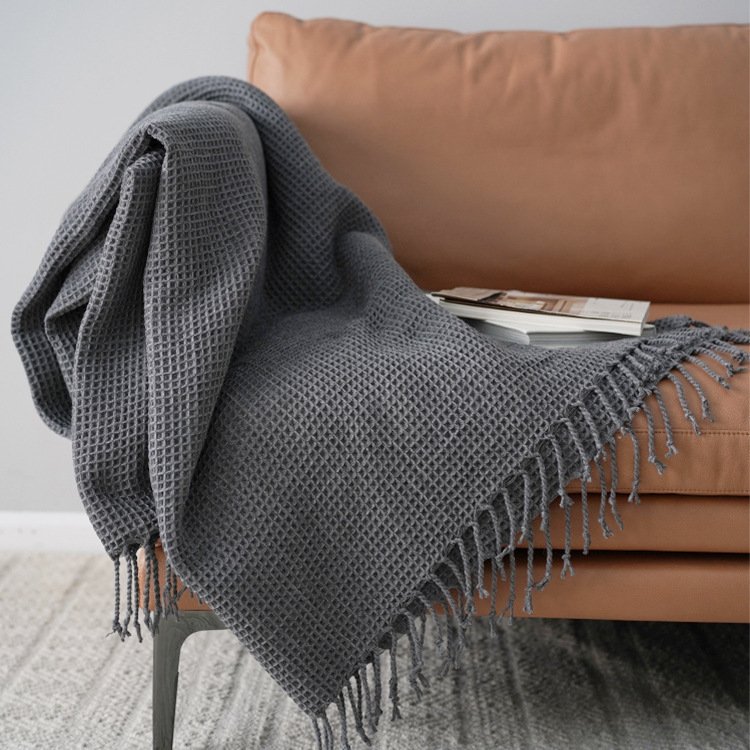 1623837589549.jpg Solid Color Blanket, Sofa, Decorative Blanket Model Room, Dark Gray Blanket And Towel - Image 1