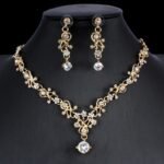 Golden Zircon Jewelry Set Bridal Necklace Earrings Wedding Two-piece Set - Image 6