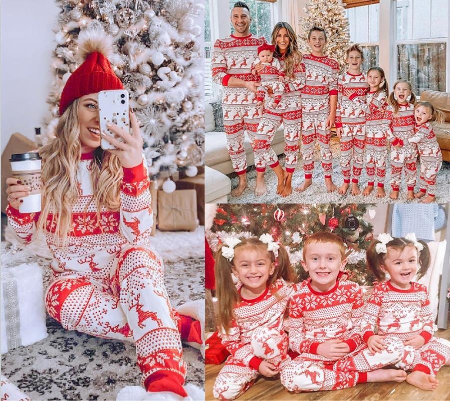 1720440664426156032.jpg Cotton Blend European And American Parent-child Clothing Home Wear Christmas Pajamas Fall Family Set - Image 8