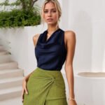 Women Solid Color Swing Collar Sleeveless Vest Trendy Elegant Shirt With Halter Neckline Backless Short Sleeve Tops Tshirts - Image 3