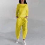 Solid Color Fashion Sweatshirt Long Sleeve Back Slit Top With Pockets Loose Trousers Women's Clothing - Image 4