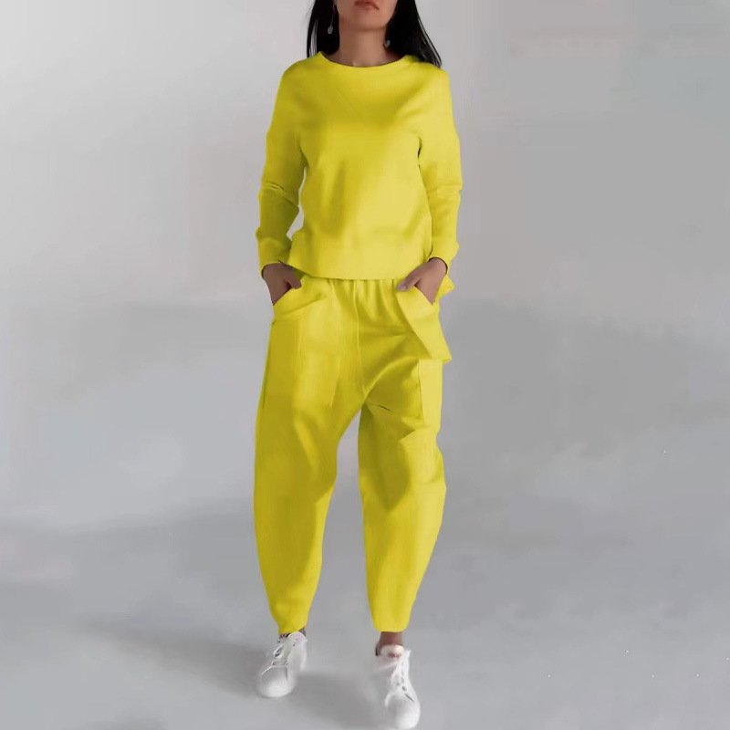 1769f01e-c16d-459a-b341-c2e63c736161.jpg Solid Color Fashion Sweatshirt Long Sleeve Back Slit Top With Pockets Loose Trousers Women's Clothing - Image 4