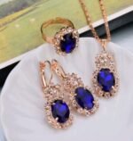 Europe And The United States Personalized Water Drop Color Diamond Necklace, Earrings, Rings Set, Shiny High-end Bridal Jewelry Wholesale - Image 5