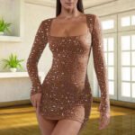 Sequin Colorful Sequined Micro-elastic Tight Sleeveless Square Collar Dress - Image 8