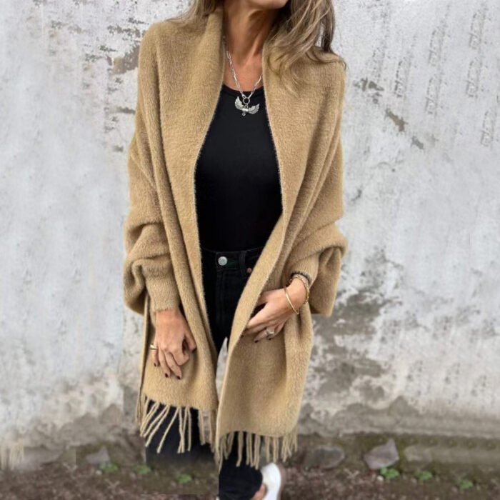 Women's Knitted Batwing Sleeve Cardigan With Tassel Design Fashion Loose Shawl Outwear Clothing - Image 5