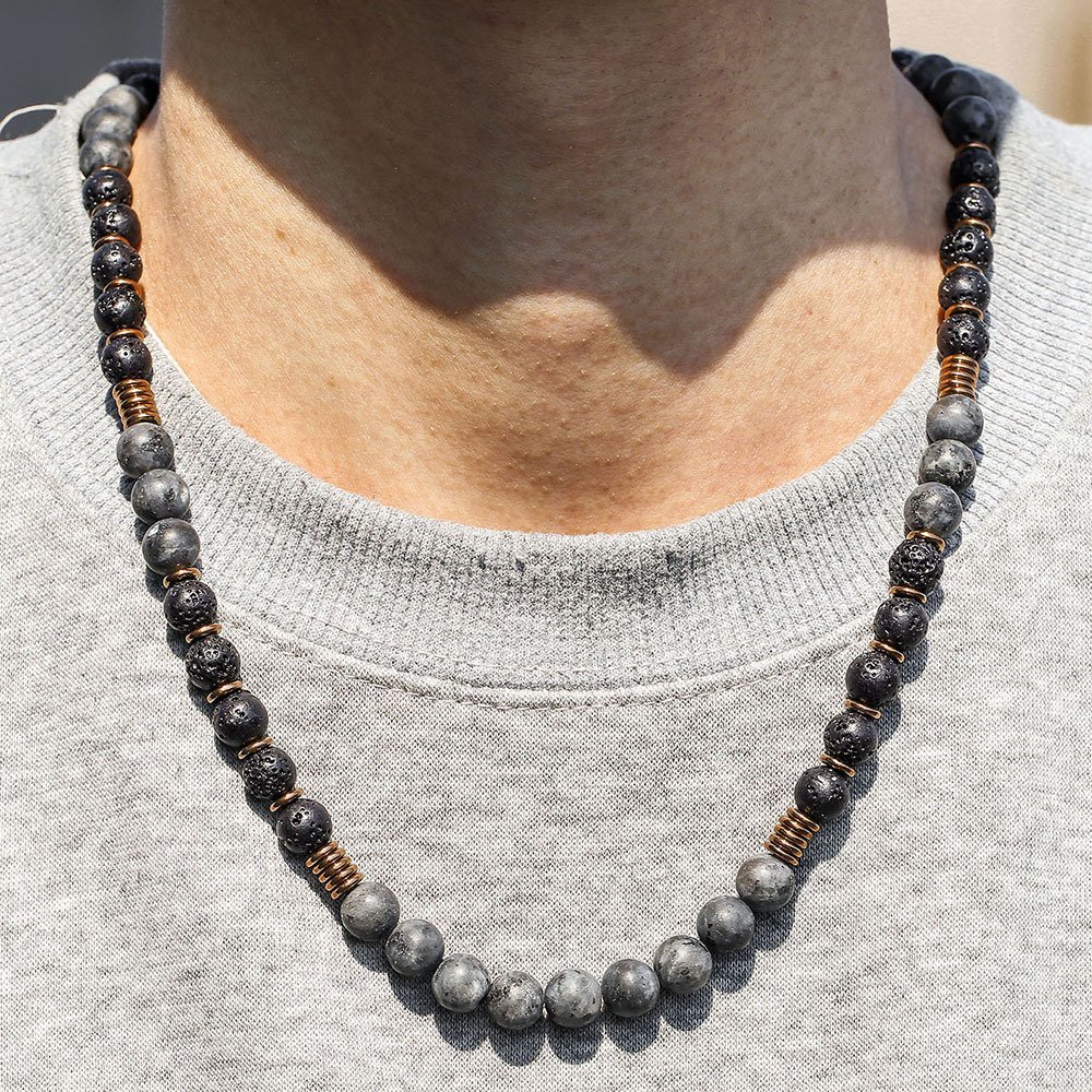 206cdabe-b3f4-4858-b7ca-d454183d5829.jpg Beaded Glitter Volcanic Rock Necklace - Image 1