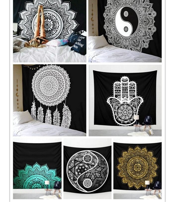 Printed home tapestry black and white with wall hanging beach towel beach blanket - Image 1