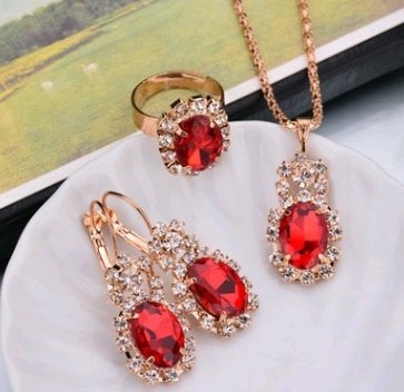 2553447733630.jpg Europe And The United States Personalized Water Drop Color Diamond Necklace, Earrings, Rings Set, Shiny High-end Bridal Jewelry Wholesale - Image 8