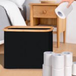Bamboo Cover With Transparent Roll Paper Storage Basket - Image 7