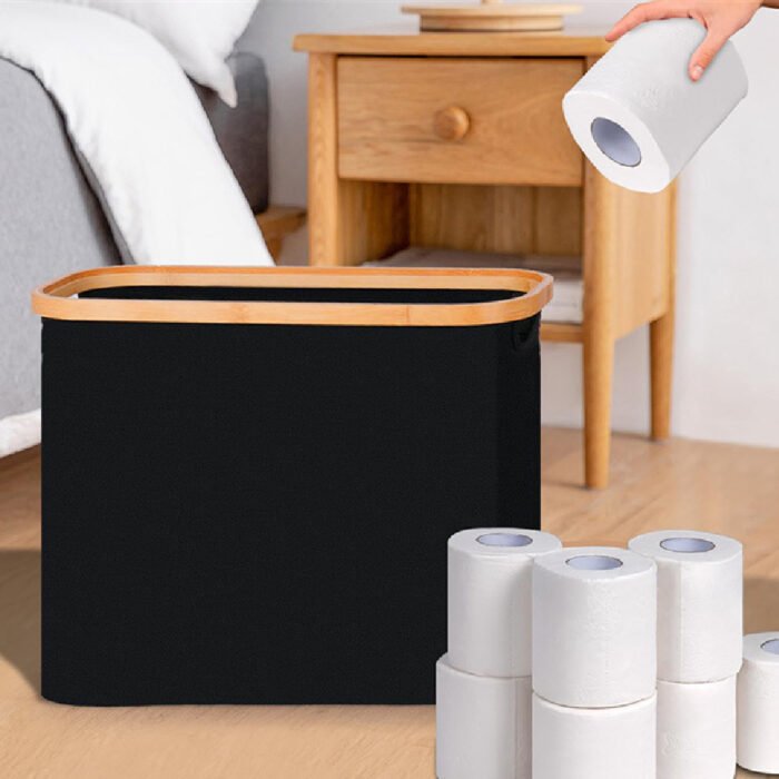 Bamboo Cover With Transparent Roll Paper Storage Basket - Image 7