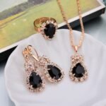 Europe And The United States Personalized Water Drop Color Diamond Necklace, Earrings, Rings Set, Shiny High-end Bridal Jewelry Wholesale - Image 2