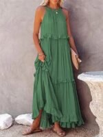 Summer Vacation Style Halter Neck Long Dresses Women Fashion Backless Leace-up Loose Ruffles Beach Dress Elegant Ladies Vestidos - Image 5
