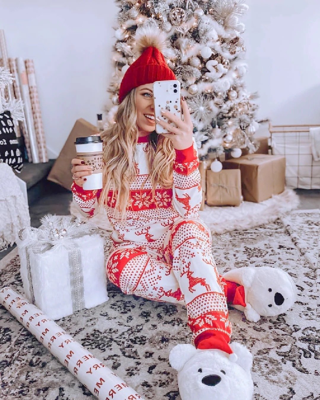 357e43b0-d70d-480a-9670-148a57a14615.jpg Cotton Blend European And American Parent-child Clothing Home Wear Christmas Pajamas Fall Family Set - Image 5