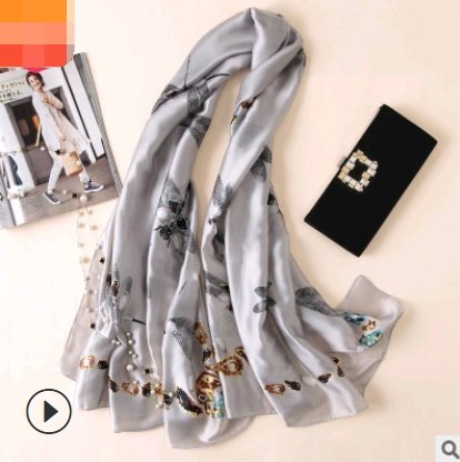 383116319446.jpg Spring, summer and autumn, new flowers, elegant and high-end artificial silk scarf, female decorative shawl, sunscreen beach towel - Image 5
