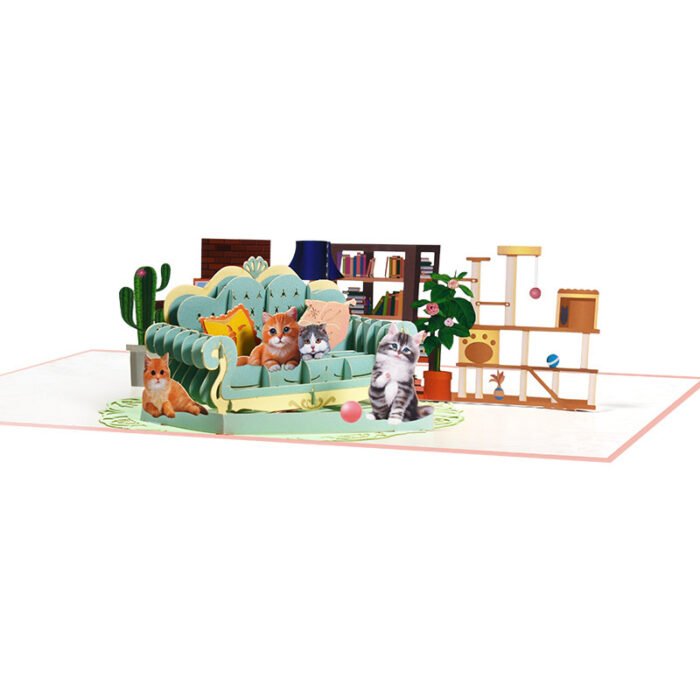 Creative Animal Greeting Card Cat 3D Handmade Gift On Sofa - Image 2
